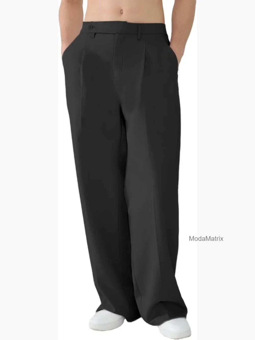Pleated Wide Leg Dress Pants Elastic Waist Slacks Trousers